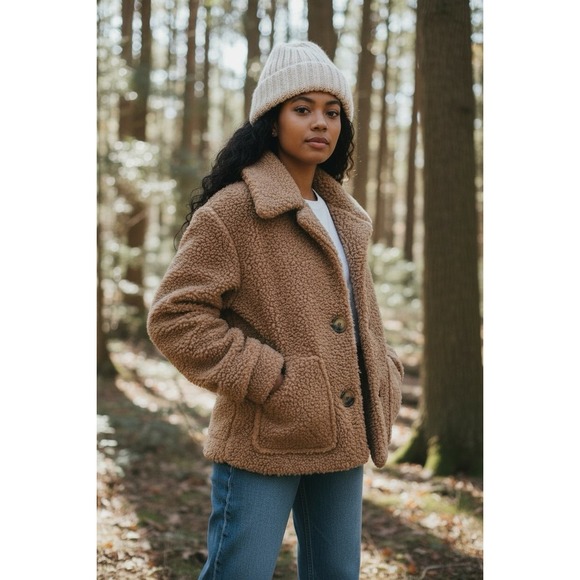Free People Jackets & Blazers - Free People So Soft Cozy Teddy Bear Size XS Beige Fuzzy Button Up Peacoar Jacket